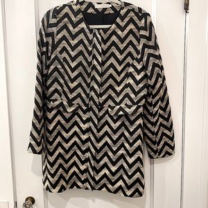 Anne Fontaine Black & White Chevron Striped Arla Long Zipper Jacket Size 42